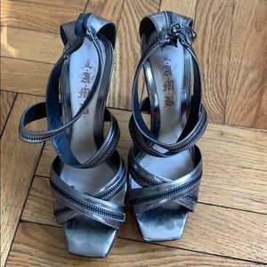 L.A.M.B.  metallic zippered heels w/ platform